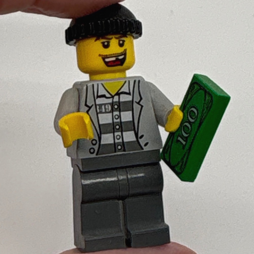 LEGO City Minifigure Jail Prisoner Crook 100 Dollar Bill Money Tile 349 Bad Guy - Picture 6 of 6